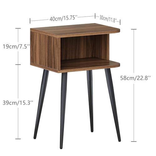 Nightstand Set of 2, Small Bed Side Table for Small Spaces, Mid Century Modern Nightstand End Table with Open Storage, Side Table for Bedroom Living Room, Walnut Brown MLBZ20R-2 MMEOLUOOK