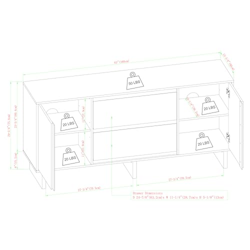 Walker Edison Scandinavian Beveled 2-Door, 2-Drawer Sideboard, 63 Inch, Coastal Oak Walker Edison