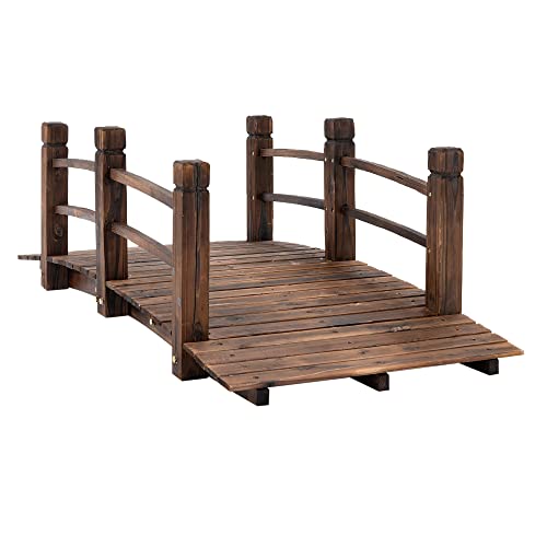 Outsunny Fir Wood Garden Bridge Arc Walkway with Side Railings for Backyards, Gardens, and Streams, Stained Wood, 60" x 26.5" x 19" Outsunny