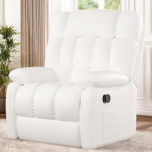 Trygoal Oversized Recliner Chair, Leather Recliner Adjustable with Side Pockets, Living Room Reclining Lounge Chair for Adults, Small Spaces Comfy Sofa with Theater Seating for Bedroom, Movie,White