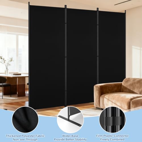 AKTOP Room Divider 3 Panel, Folding Fabric Wall Divider for Room Separation, Portable Room Partitions and Dividers 103"W x 70''H, Freestanding Privacy Screen for Office, Dorm, Studio, Classroom, Black AKTOP