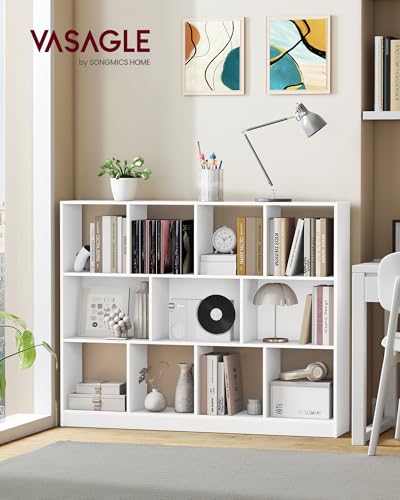 VASAGLE Custos Collection - Bookshelf, 3-Tier Bookcase, Book Shelf, Open Storage Shelf, 9.4 x 49.6 x 39.4 Inches, for Living Room, Home Office, Dining Room, Cloud White ULBC454W01 VASAGLE