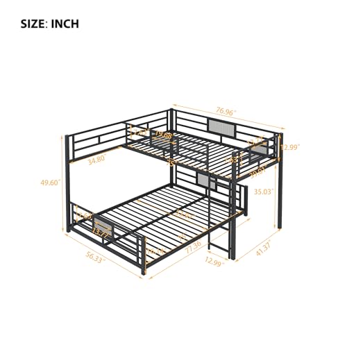 Merax L-Shaped Metal Twin Over Full Size Bunk Bed, with Staircase, Loft Platform Save Space No Box Spring Required, Black Merax
