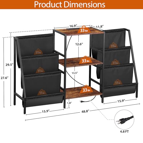 SUPER DEAL Record Player Stand, 3-Tier Turntables Stand with Vinyl Storage and Charging Station, Display Rack Table for Speaker, Amplifier, Storage Up to 280 Albums, Rustic Brown SUPER DEAL