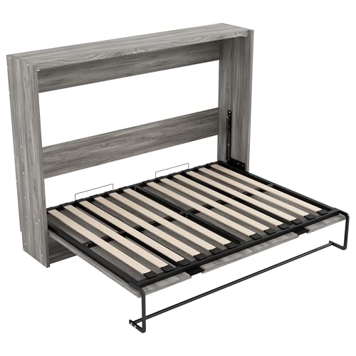 RuiSiSi Modern Metal Horizontal Murphy Bed, Full Size Lift Up Murphy Bed Cabinet, Hidden Wall Bed Foldable Horizontal Murphy Bed for Guest Room, Space Saving, Gray RuiSiSi