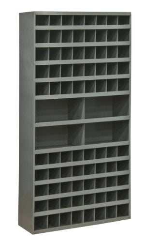 Durham 735-95 Cold Rolled Steel Opening Parts Tall Bin Cabinet with Slope Shelf Design, 12" Length x 33-3/4" Width x 64-1/2" Height, 84 Opening Bins, Durham