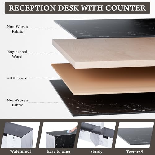 L-Shaped Modern Reception Desk with Counter & Storage - 71"/84" Large Office Front Desk, Salon Checkout Counter with Lockable Cabinets, Shelves & Drawers (Black & White, Left - 71''L x 34''W x 41''H) kaiwrxin