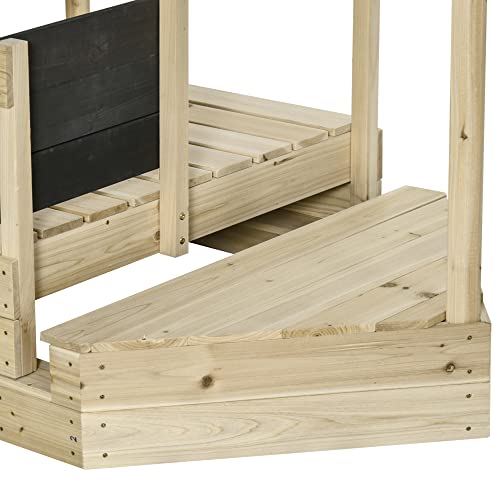 Outsunny Kids Wooden Sandbox with Cover, 71" Kids Sandbox w/Flag, Canopy Shade, Bottom Liner, Blackboard, Outdoor Sand Pit for 3-8 Years Old, Natural Wood Outsunny