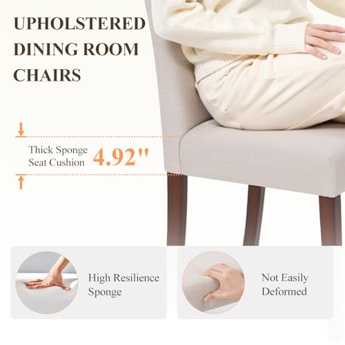 Upholstered Parsons Dining Chairs Set of 6, Modern Dining Room Chairs with Back, Fabric Kitchen Side Chairs with Wood Legs for Dinner Farmhouse Restaurant, Beige MALOL