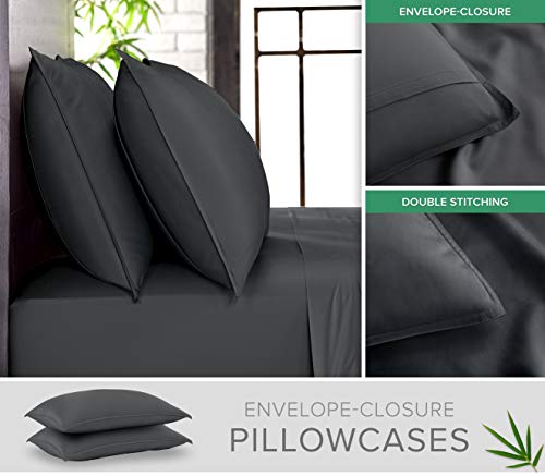 Pure Bamboo Full Sheets, Genuine 100% Organic Viscose Derived from Bamboo Bed Sheet Set, Luxuriously Soft & Cooling, Double Stitching, 2 Year Quality Promise (Full, Charcoal) Pure Bamboo