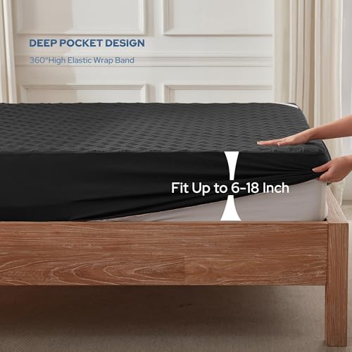 BEDLORE Waterproof Mattress Protector, Twin Size Mattress Pad with Deep Pocket 6"-15" Depth, Soft Breathable Dirt-Proof Single Bed Mattress Cover for Bedroom, Dorm Room (Black) BEDLORE