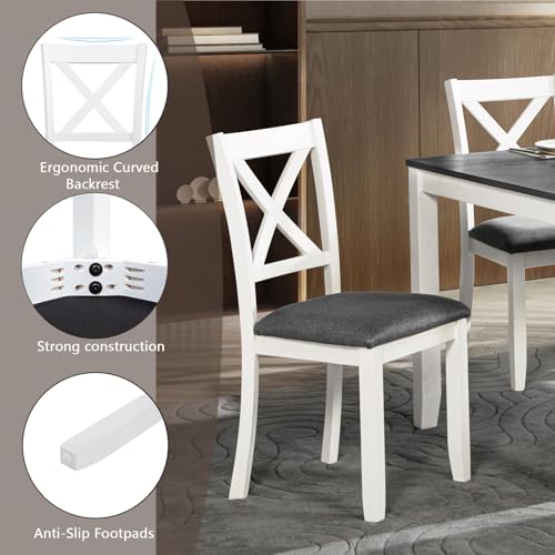 Augabam 5-Piece Dining Table Set for 4, Kitchen Dining Table with 4 Soft Cushioned Solid Wood Chairs, Ideal for Home or Restaurant Use.(Gray & White_Small) Augabam