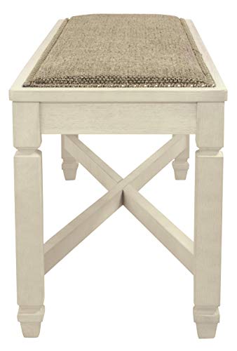 Signature Design by Ashley Bolanburg French Country Upholstered Dining Room Bench, Antique White Signature Design by Ashley