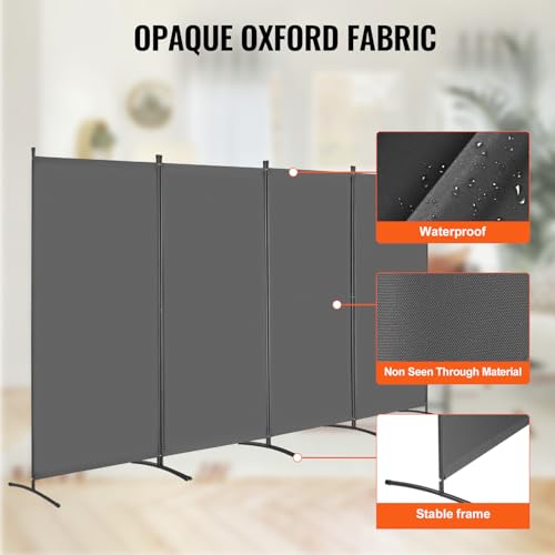 VEVOR Room Divider, 4 Panel Room Divider, Folding Privacy Screen and Portable Partition Divider for Room Separation, Freestanding Room Partitions for Office, Bedroom, Study, Grey VEVOR