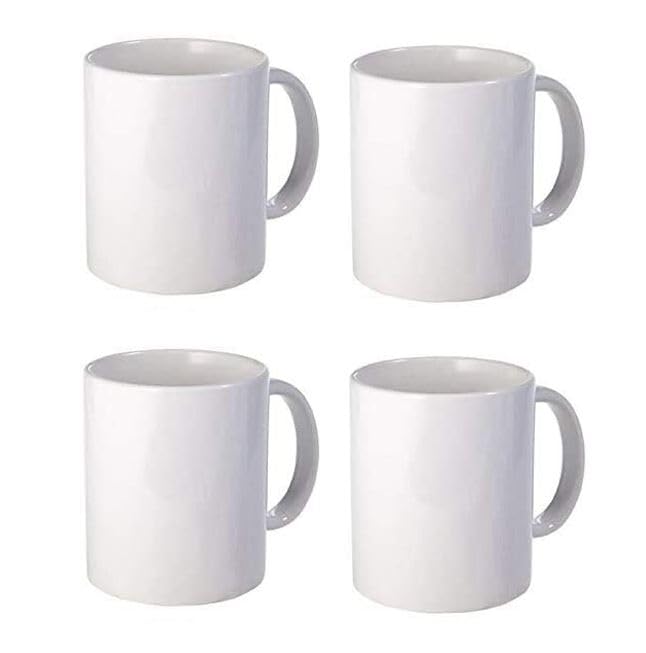 BLUE RIBBON White Sublimation Plain Blank Coffee Mug Made of Ceramic - 11 oz - Comes with Gift Box and Foam Supports (PACK OF 4) BLUE RIBBON