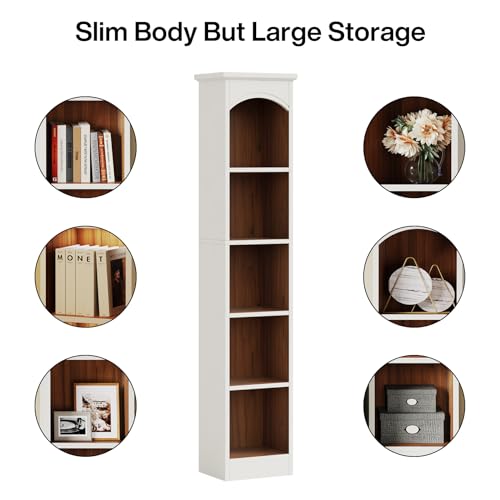 Tribesigns Narrow 5-Tier Bookcase - 70.9-Inch Tall White & Oak Corner Display Shelves Tribesigns