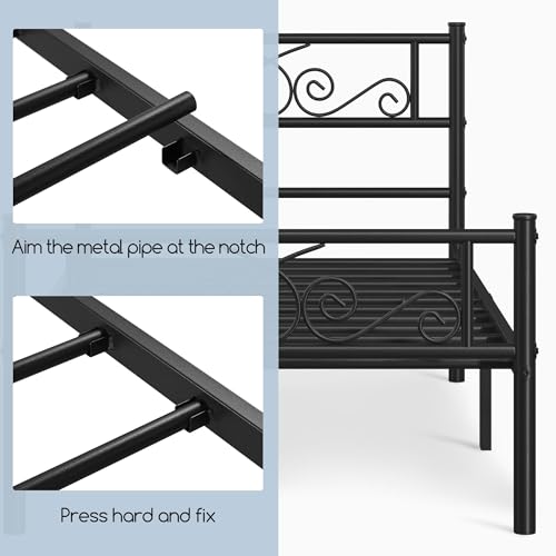 Yaheetech Twin Bed Frames Metal Platform Bed with Headboard and Footboard No Box Spring Needed Easy Assembly,Under-Bed Space: 12.6''/Black/Twin Bed Yaheetech