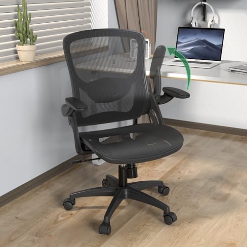 KIZECK Ergonomic Comfy Mesh Home Office Computer Desk Chair with Height Adjustable Lumbar Support with Flip up Arms for Adult KIZECK