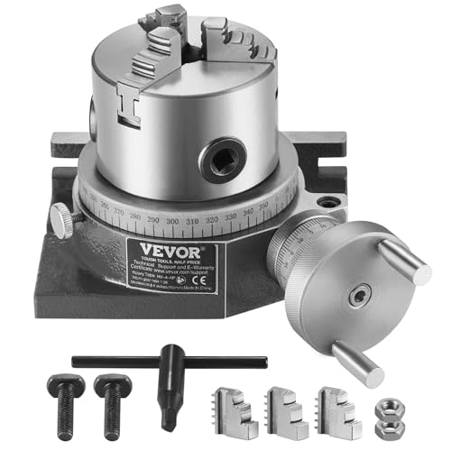 VEVOR Rotary Table for Milling Machines, 4''/ 100 mm, Horizontal Vertical Model Precision Milling Rotary Table, with 3.1''/80 mm 3-Jaw Chuck M10 T-Bolts Nuts, for Milling Engineering Indexing Tools VEVOR