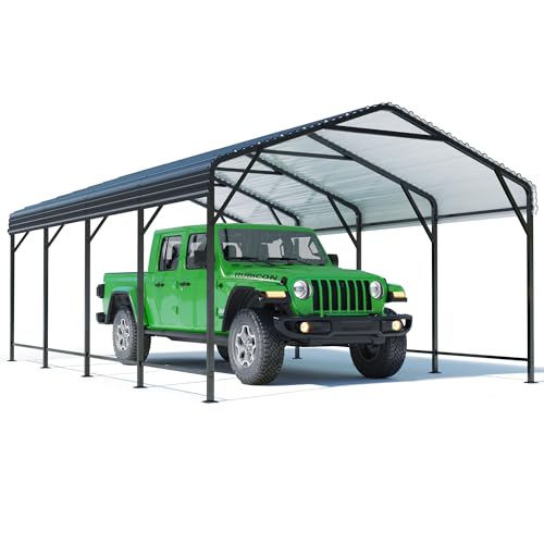 Polar Aurora 12x20 FT Metal Carport, Car Port with Enhanced Base Heavy Duty Garage Outdoor Galvanized Car Shelter, for Car, Boats and Truck Polar Aurora