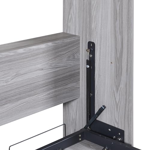LUMISOL Full Size Murphy Bed Frame, Solid Wood Foldable Wall Bed Full Farmhouse Murphy Bed with Metal Frame, can be Folded into a Cabinet, Gray