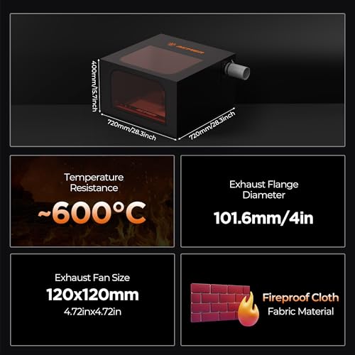 ACMER R20 Laser Engraver Enclosure, Fire-Resistant Protective Cover for Laser Engraving Machines up to 700×700×400 mm, Smoke Ventilation, Noise Reduction, Viewing Window ACMER