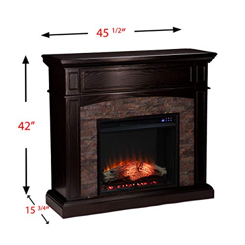 SEI Furniture Grantham Faux Stone Corner Electric Fireplace with Hidden Media Shelf, New Ebony SEI Furniture