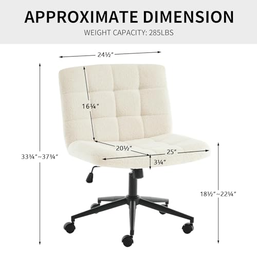 Furnimart Swivel Criss Cross Legged Chair with Wheels for Home Office, Wide Armless Desk Chair Height Adjustable Comfy Seat for Desk,Vanity, Bedroom, Faux Fur White Furnimart