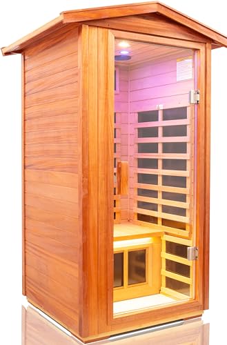 newlylife 1-Person Outdoor Far Infrared Sauna - All-Weather Durability from -10℉ to 149℉, Low EMF, Home Chromotherapy System, Bluetooth Speaker newlylife