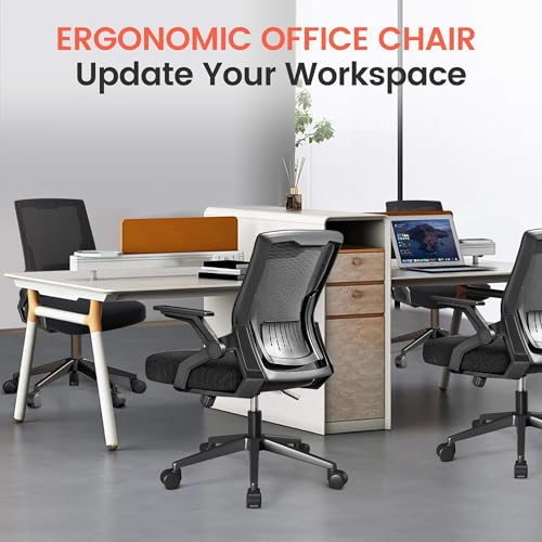 GTRACING Ergonomic Office Chair with Flip-up Armrests Executive Computer Chair for Home Office, Breathable Mesh & Comfy Lumbar Support, Black GTRACING