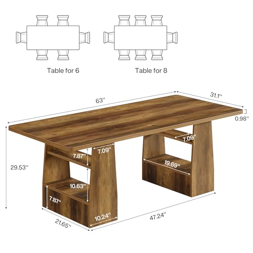 Tribesigns 63 inch Conference Table with 4 Shelves, Rectangular Meeting Table for Office, Large Sturdy Business Desk, Seminar Tables for 6-8 People (1, Brown) Tribesigns