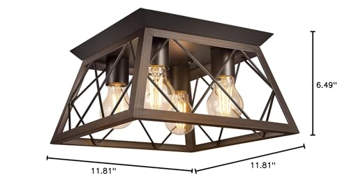FadimiKoo Flush Mount Ceiling Light Fixtures for Kitchen Hallway, 4-Light Close to Ceiling Lighting, Industrial Farmhouse Square Cage Ceiling Lamp for Dining Room, Living Room, Bulb Not Included FadimiKoo