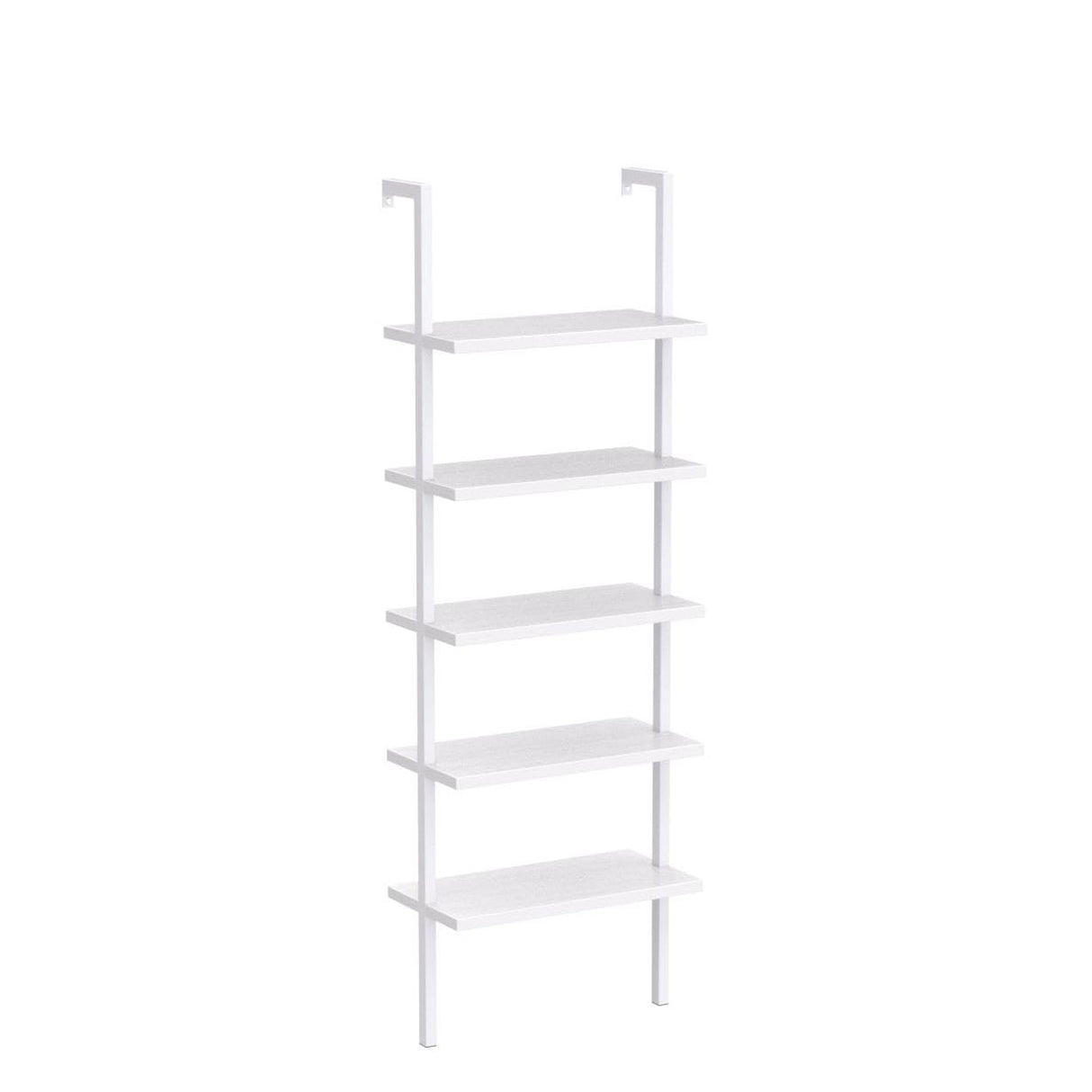 Karl home Ladder Shelf 5 Tier Wall Mounted Bookcase with Metal Frame, Open Design Shelves for Living Room, Bedroom, Home, Office, White (23.62" L x 11.81" W x 70.87" H) Karl home