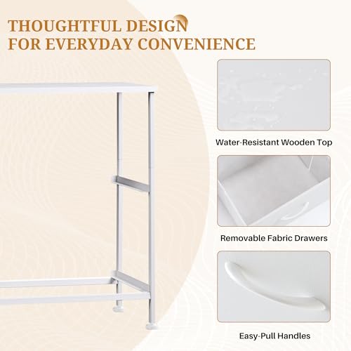 Accver Nightstand, 2 Drawer Dresser Bedside Storage Furniture, Small Dresser with 2 Drawers, End Table with Fabric for Bedroom, Closet, Entryway, College Dorm, White Accver