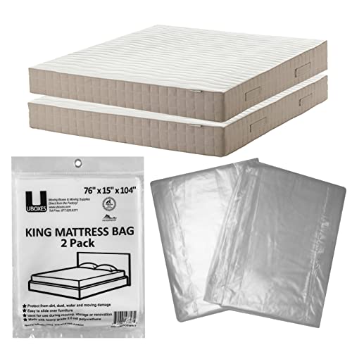 Uboxes King Mattress Poly Covers, 76 x 15 x 104 inch, 2 Count (Pack of 1), Clear Uboxes