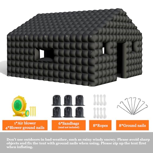 WUHUWOO Inflatable Nightclub 13x10x9 Ft, Black Inflatable Club Tent with 2 Doors and Logo Area, Inflatable Party Tent for Children Adults Birthday Backyard Wedding Rental (Black, 13x10x9 Ft) WUHUWOO