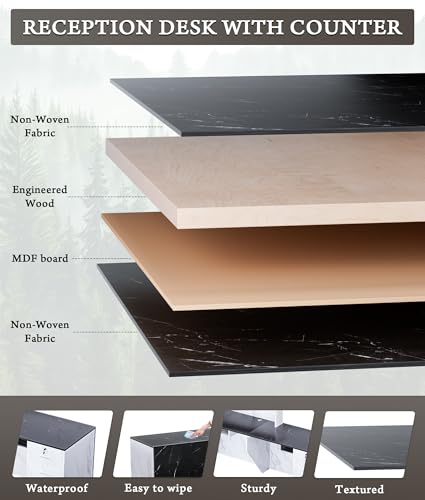 Easilywinlife Ultral 70.87IN Modern Wooden Commercial L Shaped Reception Desk with Counter, Lockable Drawers, Door Cabinet, Front Desk for Checkout, Salon, Black and White with Light, Left Cabinet