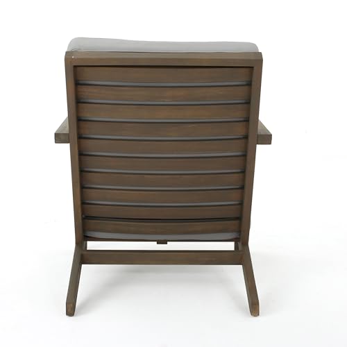 Christopher Knight Home Leah Outdoor Acacia Wood Chat Set with Water Resistant Cushions, 3-Pcs Set, Grey Finish / Grey Christopher Knight Home
