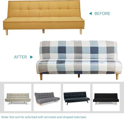 ele ELEOPTION Armless Sofa Bed Cover Stretch Slipcover Folding Couch Cover Futon Covers Full Size Furniture Protector Grid Print Color ele ELEOPTION