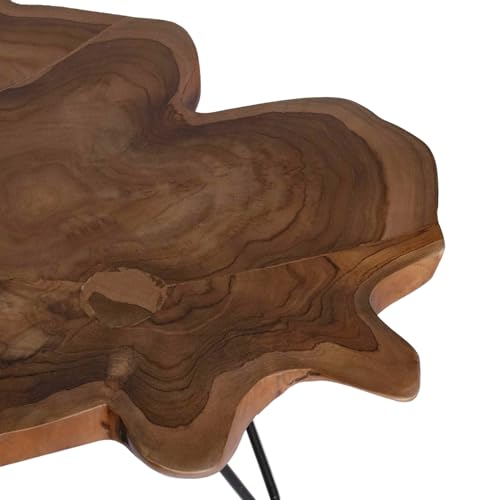 East at Main Live Edge Teak Wood Coffee Table, 31.5" Round, Natural Finish – Handcrafted Teak Wood Puzzled Together to Form a Unique Organic Accent Table for Rustic & Modern Decor East at Main