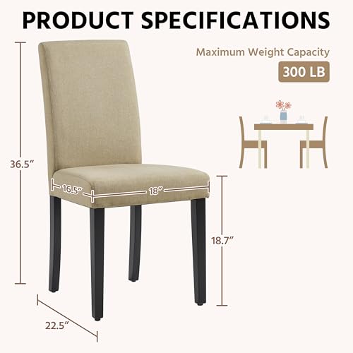Yaheetech Dining Chairs Set of 2 Fabric Upholstered Parson Kitchen Chairs with Padded Seat and Solid Wood Legs for Dining Room/Restaurant, Khaki Yaheetech