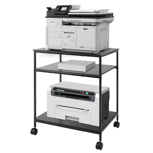 EMERIT Large Printer Stand, 23.6" W x 18.9" D x 31.5" H Printer Table with Adjustable Storage Shelf, 3 Tier Rolling Laser Printer Cart with Wheels for Home Office- Support 100 LBS Each Tier EMERIT