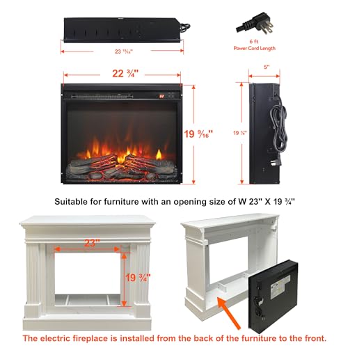 Innoflame 23" Electric Fireplace, Realistic Flame & Logs, Adjustable Thermostat & Flame Brightness, Fireplace Insert with Remote, 8H Timer, Overheating Protection, 1400W (23" X 19 3/4") Innoflame