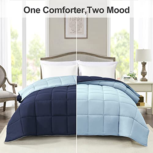 Homelike Moment Comforters Queen Size - Blue Duvet Insert Down Alternative Bed Queen Comforter, Lightweight Bedding Comforter Full Size Quilted Soft All Season Reversible Navy/Light Blue Homelike Moment