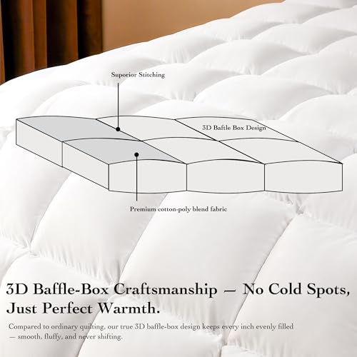 Gehtmnl Goose Down Fiber Comforter King Size – All Season Naturally Breathable Down Comforters, Luxury Hotel Collection Duvet Insert with 8 Corner Tabs, Cotton Fabric & Baffle Box (White,65oz Fill) Gehtmnl