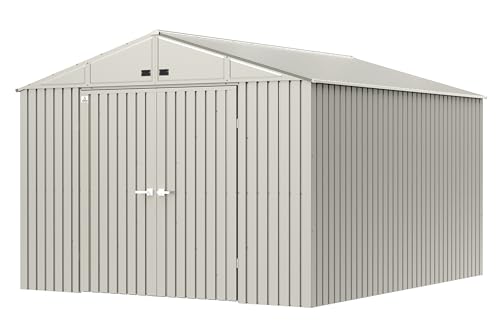 Arrow Shed Elite 10' x 12' Tall Outdoor Steel Storage Shed with High Gable and Lockable Doors Storage Building, Cool Grey Arrow