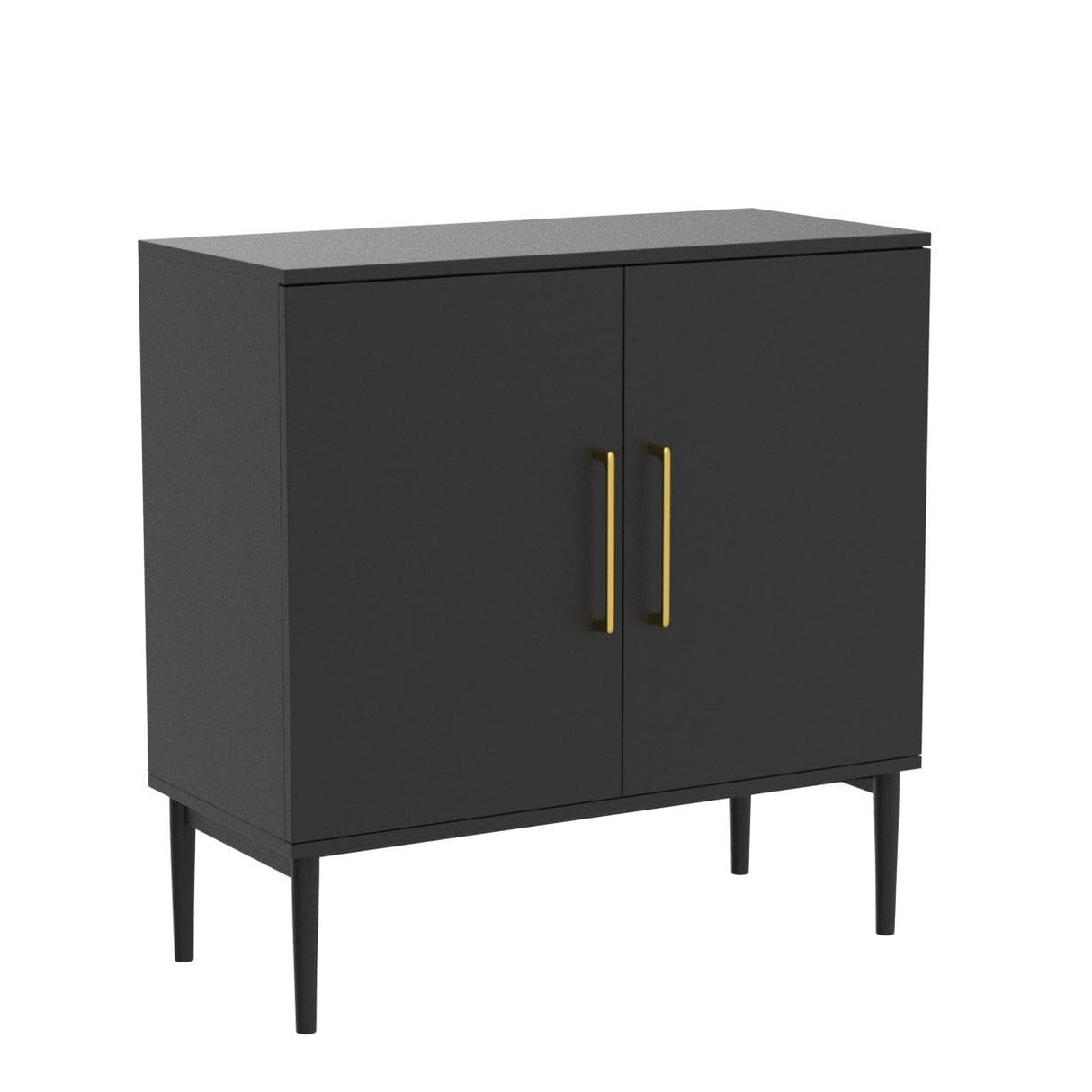 KFO Storage Cabinet with Doors, Black Accent Cabinet, Modern Free Standing Cabinet, Black Sideboard with Metal Base for Bedroom, Living Room, Kitchen and Office KFO