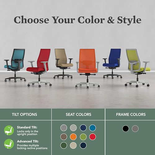 HON Ignition 2.0 Mid Back Task Chair, Advanced Synchro-Tilt Control, Office Chair with Lumbar Support, Height and Width Adjustable Arms, Black Frame, Black HON