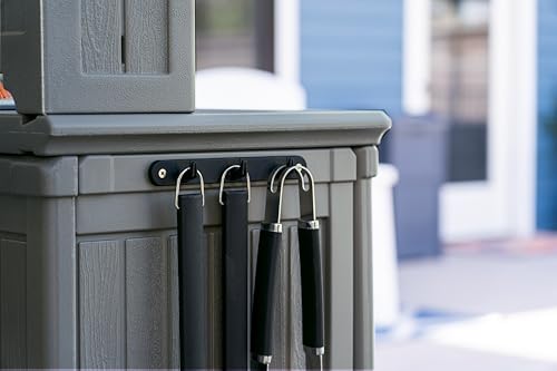 Suncast Patio Plastic Storage and Prep Station with Decorative Wicker Pattern and Multi Wall Panels for Patio, Garden, and Lawn Use, Stoney Gray Suncast