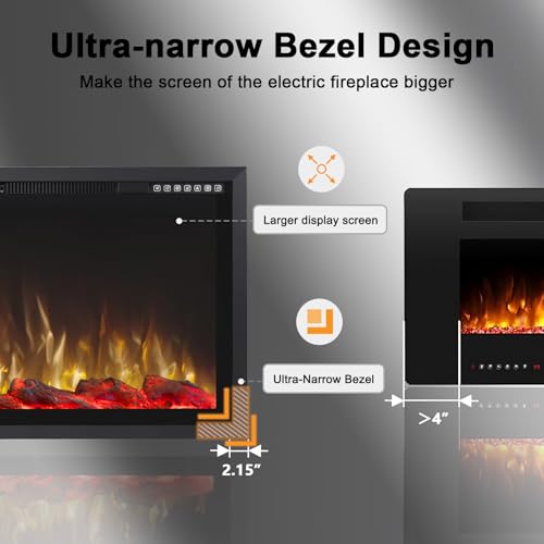 PRETZI 60" Electric Fireplace Ultra Narrow Aluminum Frame & Wide Screen, Electric Fireplace Inserts/Wall Mounted with Heater, Adjustable Flame Color and Brightness, Remote Control/Timer, 750/1500w PRETZI